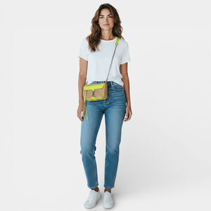 Authentic REBECCA MINK OFF Crossbody Women Bag Straw Mini M.A.C Green Patent